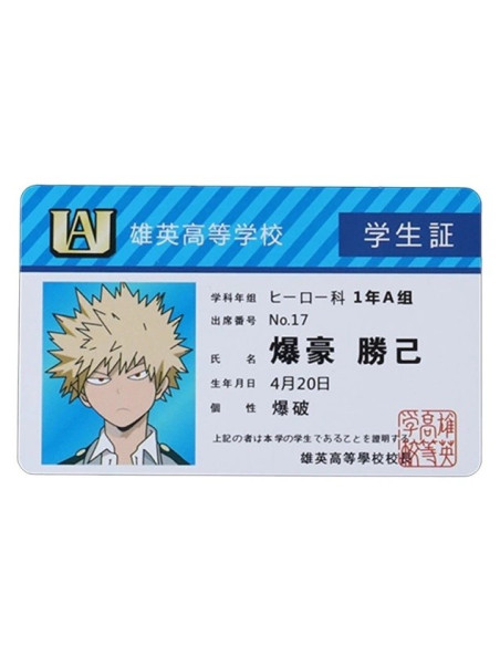 TARJETA DE IDENTIFICACION MY HERO ACADEMIA (PERSONAJE)