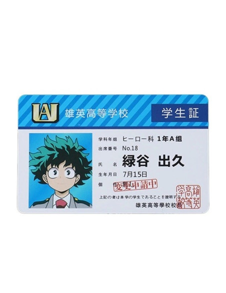 TARJETA DE IDENTIFICACION MY HERO ACADEMIA (PERSONAJE)