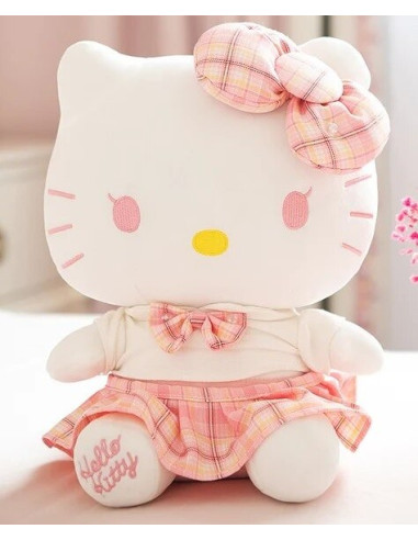 PELUCHE HELLO KITTY PINK CHECKERED ATTIRE 34cm