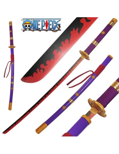 KATANA ONE PIECE ODEN ENMA MORADA CON LLAMAS ROJAS (ACERO SIN FILO)