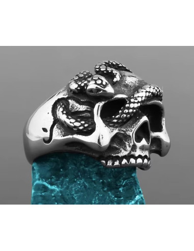 ANILLO ACERO INOXIDABLE SKULL w/ SNAKE