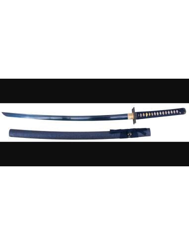 KATANA AFILADA JAPONESA AZUL FUNCIONAL (DAMASCO CON FILO) 104cm