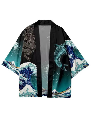 KIMONO CORTO LA GRAN OLA DE KANAGAWA BLUE-GREEN