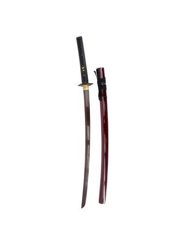 KATANA AFILADA ROJA FUNCIONAL (DAMASCO CON FILO) 108cm
