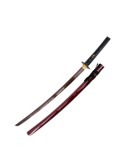KATANA AFILADA ROJA FUNCIONAL (DAMASCO CON FILO) 108cm