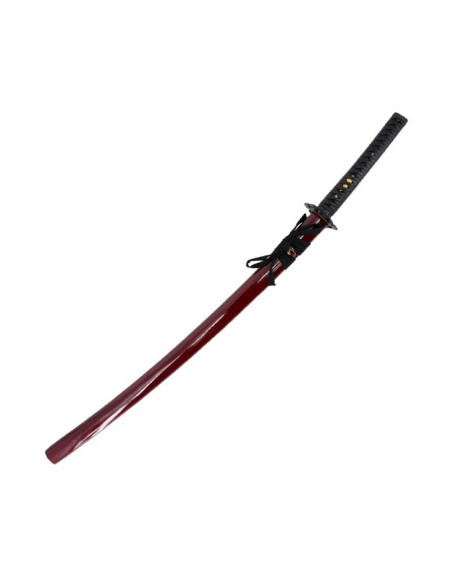 KATANA AFILADA ROJA FUNCIONAL (DAMASCO CON FILO) 108cm