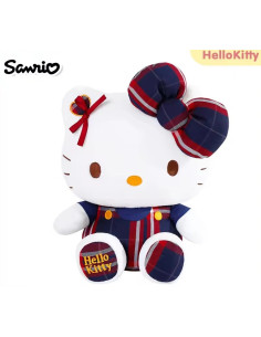 PELUCHE HELLO KITTY DENIM CHECKERED RED & BLUE 34cm