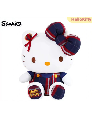 PELUCHE HELLO KITTY DENIM CHECKERED RED & BLUE 34cm
