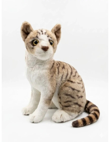 PELUCHE GATO ATIGRADO BLANCO BEIGE Y GRIS 30cm