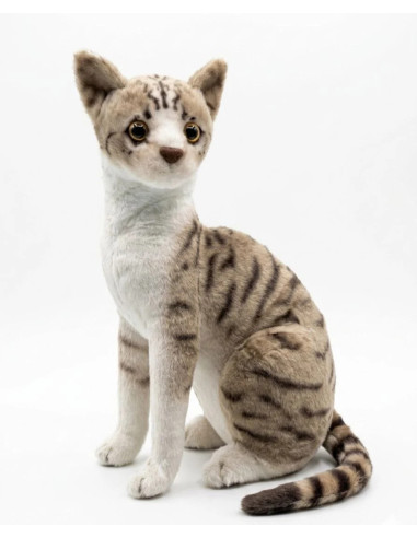 PELUCHE GATO ATIGRADO BLANCO BEIGE Y GRIS 36cm