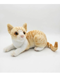PELUCHE GATO ATIGRADO NARANJA Y BLANCO ACOSTADO 30cm