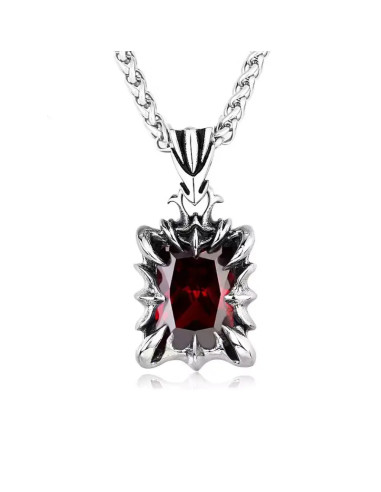COLGANTE ACERO INOXIDABLE CUADRADA CON PIEDRA ROJA